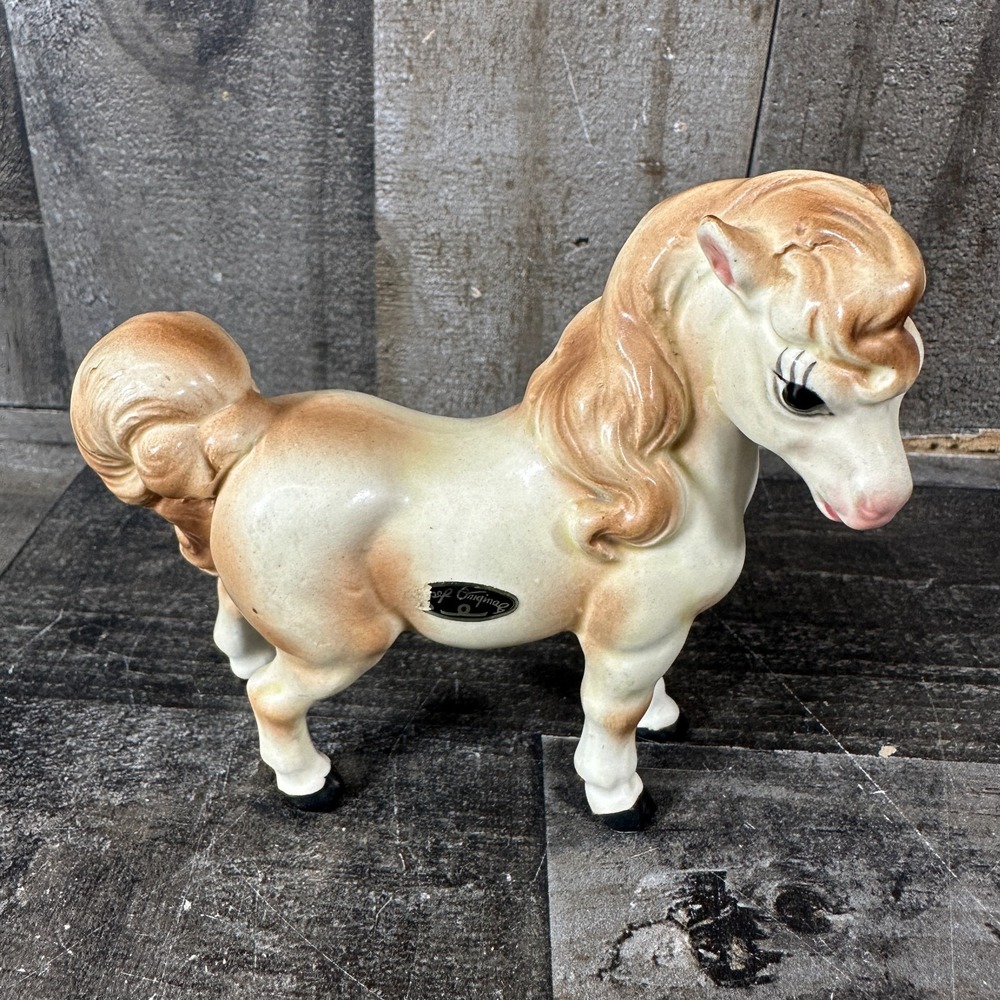 Vintage Ceramic Figure Shetland Pony Light Tan Josef Originals‎ Japan Sticker
